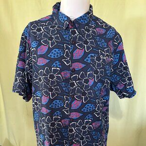 Giant It's a Beauti Men's Blue Floral Hawaiian Shirt Size XL SS Button Front